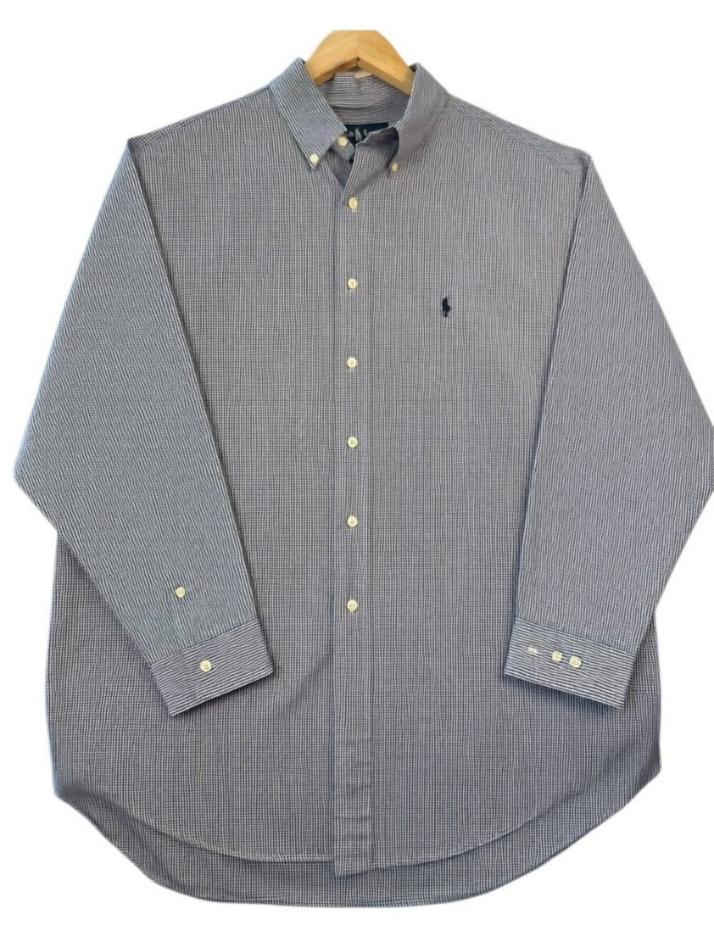 RALPH LAUREN Mens Shirt Oxford Yarmouth Neck Sz 17 32-33 Blue Check Button Up